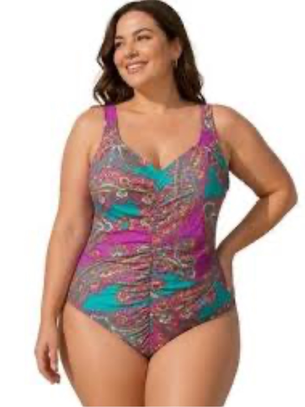 Maxine of Hollywood Purple and Teal Paisley One-Piece Swimsuit